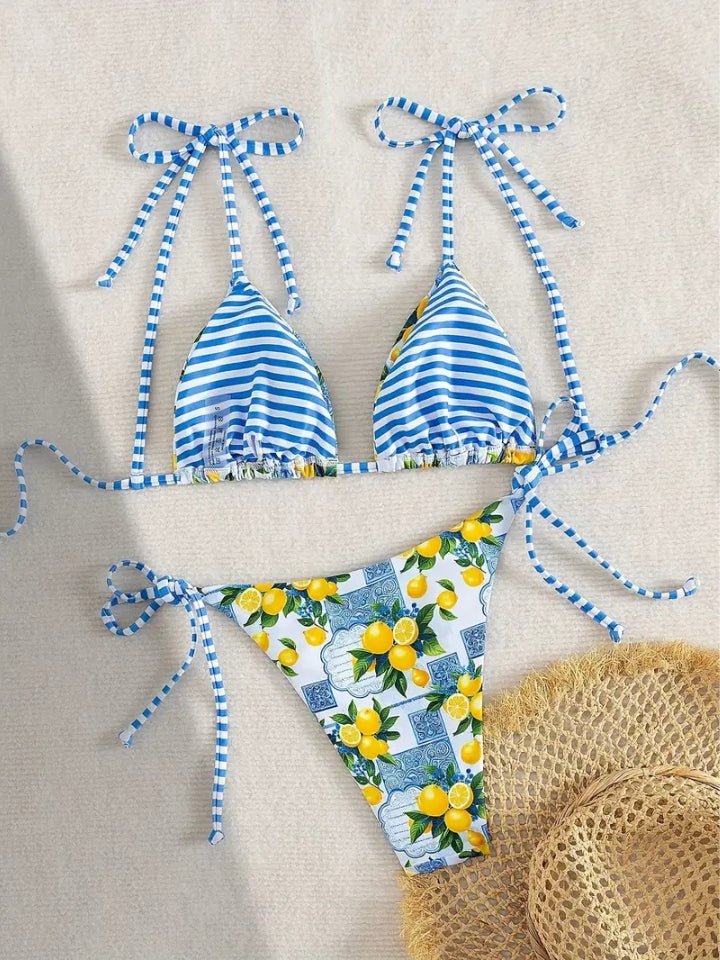 Biquíni Limone Blu azul, com top cortininha e calcinha asa delta cavada 5