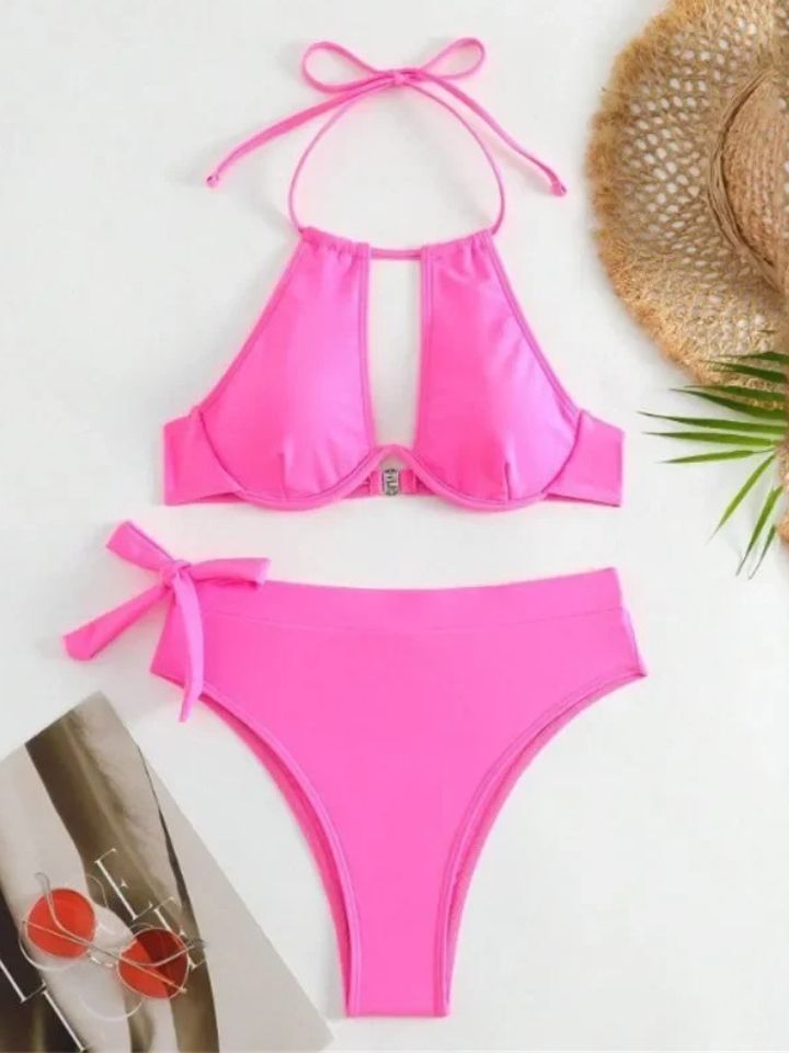 Biquíni Hot Pants Feminino Rosa Cintura Alta Lunna