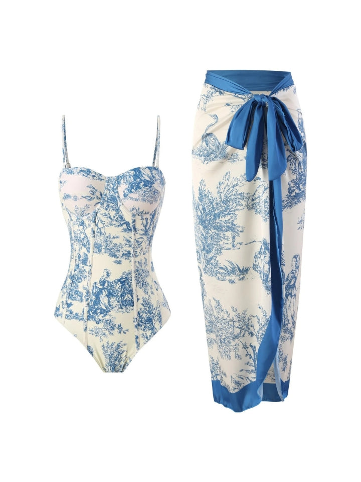 Maiô Feminino com bojo, estampado, com Saída de Praia, azul 1