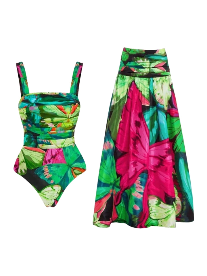 Maiô Feminino Modelador, que disfarça barriga, verde, com saída de praia 1