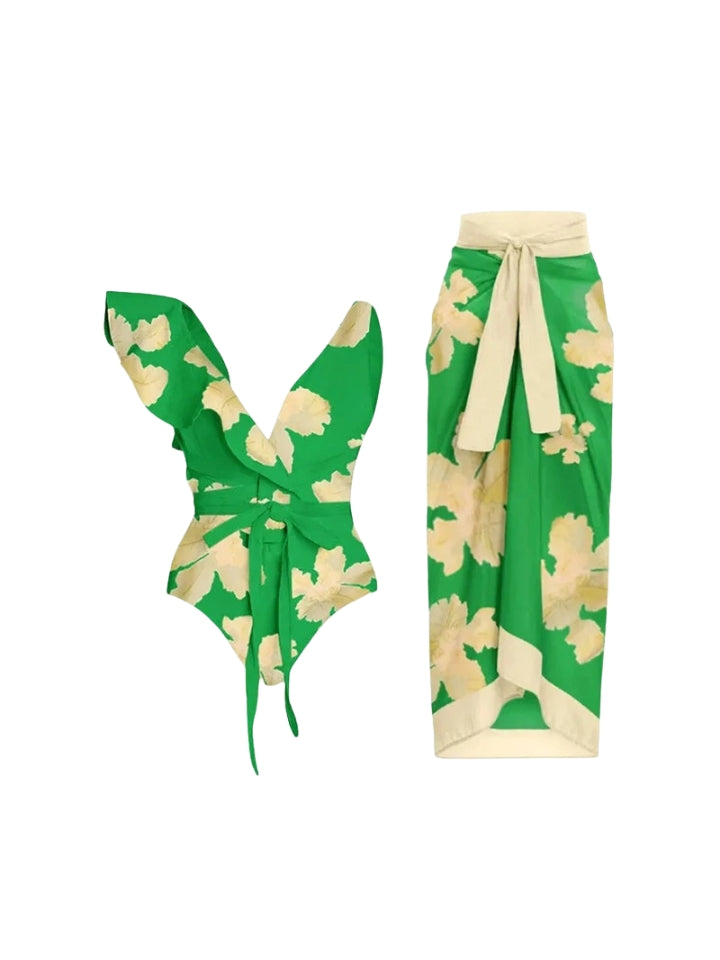 Maiô Feminino Modelador, cor verde, estampado, disfarça barriga 1