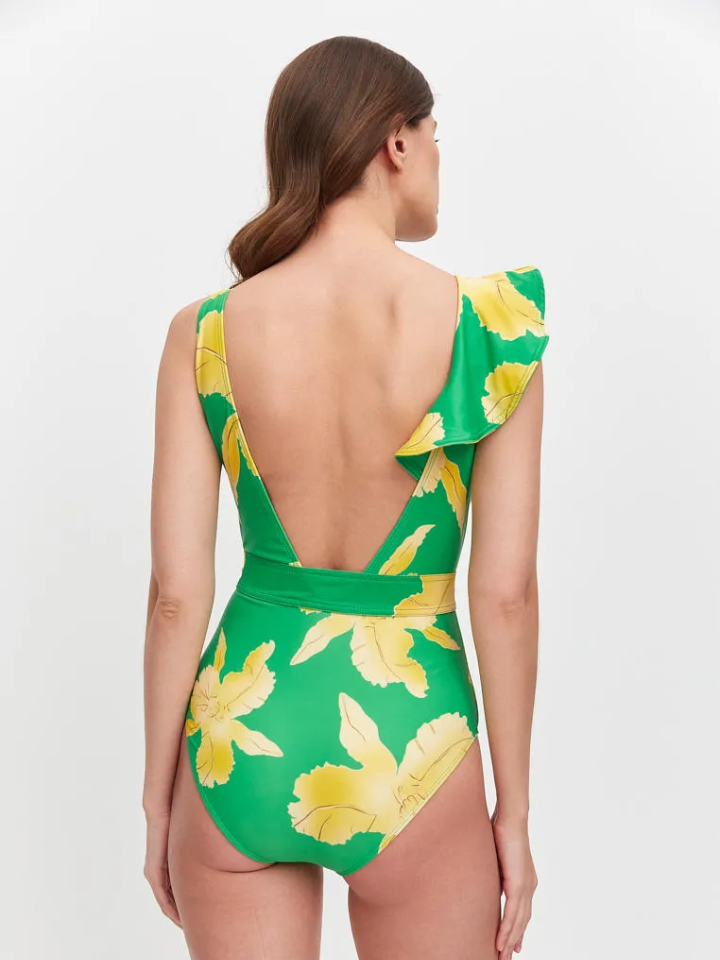 Maiô Feminino Modelador, cor verde, estampado, disfarça barriga 11