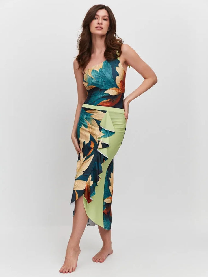 Maiô Feminino Verde Estampado com Saída de Praia Lótus 2