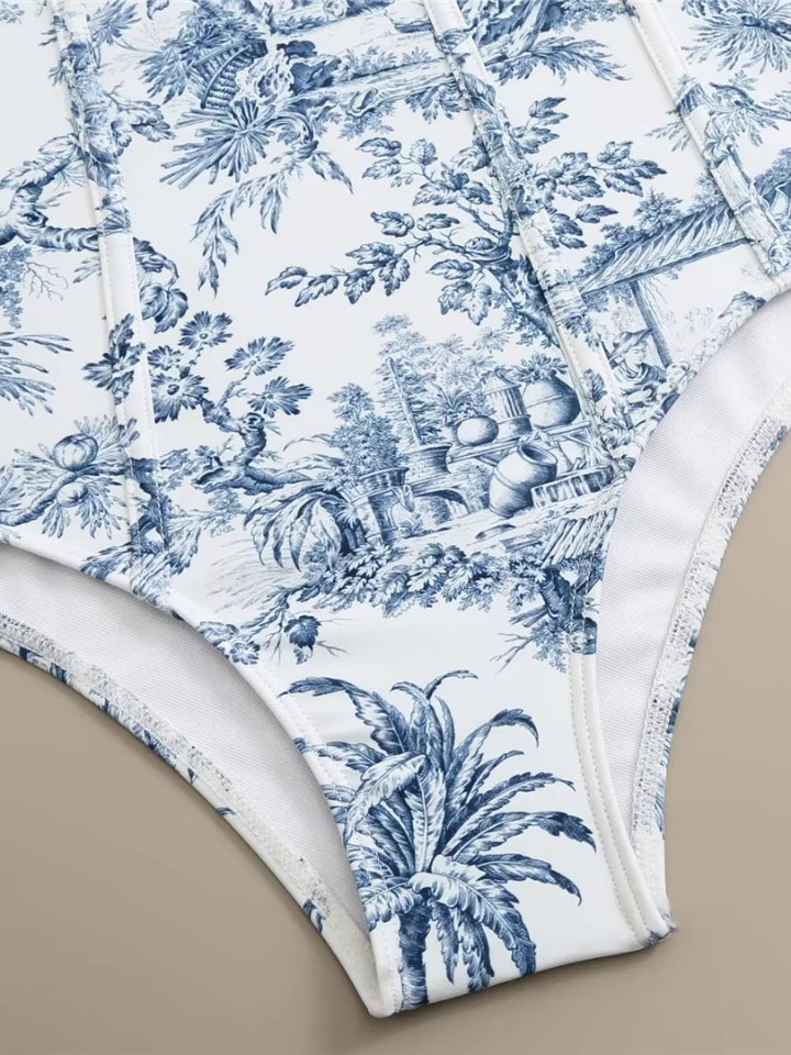 Maiô Feminino com bojo, estampado, com Saída de Praia, azul 6