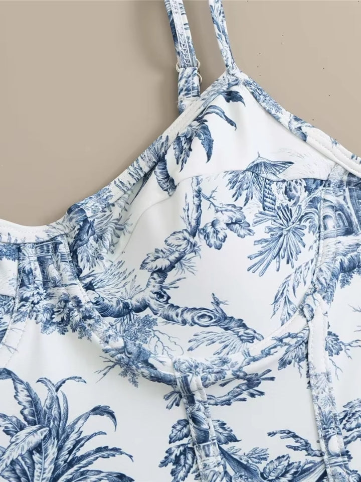 Maiô Feminino com bojo, estampado, com Saída de Praia, azul 7