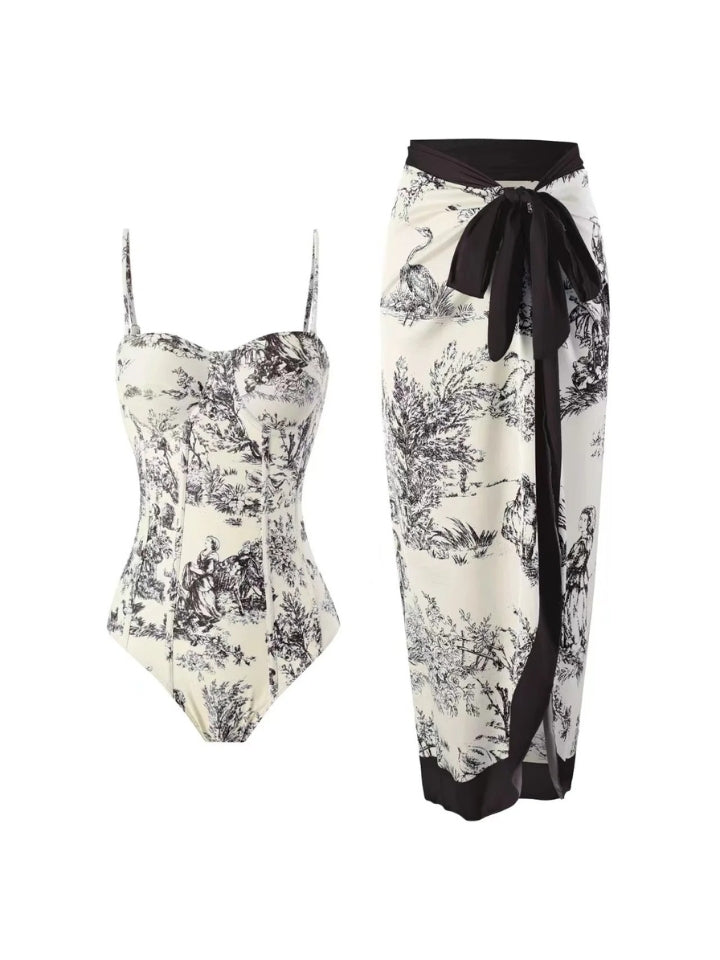 Maiô Feminino com bojo, estampado, com Saída de Praia, preto