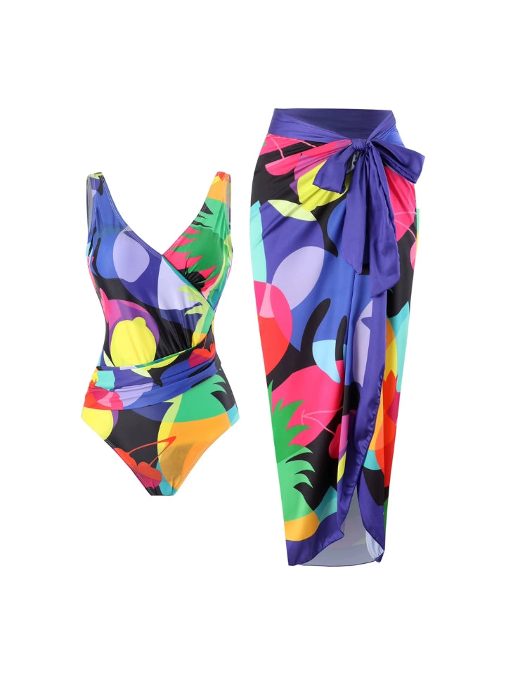 Maiô Modelador Estampado Azul com Saída de Praia Aurora Tropical 1