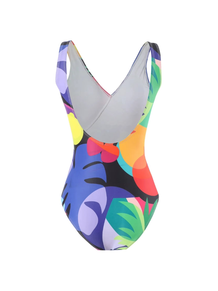 Maiô Modelador Estampado Azul com Saída de Praia Aurora Tropical 2