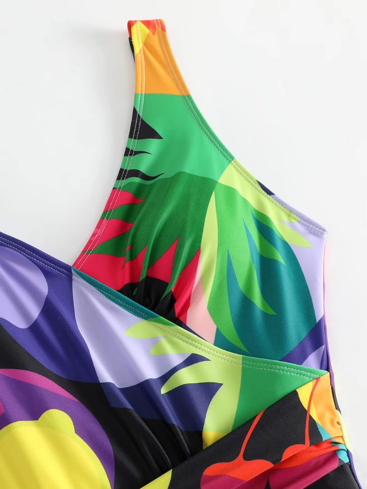 Maiô Modelador Estampado Azul com Saída de Praia Aurora Tropical 3