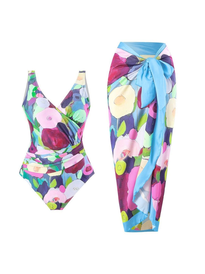 Maiô Modelador Estampado Floral Azul com Saída de Praia Flores do Leblon 1