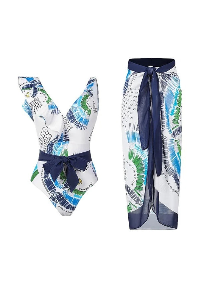 Maiô azul Modelador com Saída de Praia Évora Morena Cor de Jambo