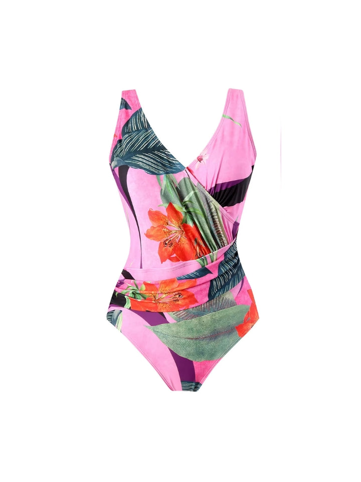 Maiô Modelador Estampado com Saída de Praia Jardim Rosa Tropical 2