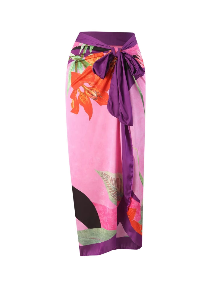 Maiô Modelador Estampado com Saída de Praia Jardim Rosa Tropical 3