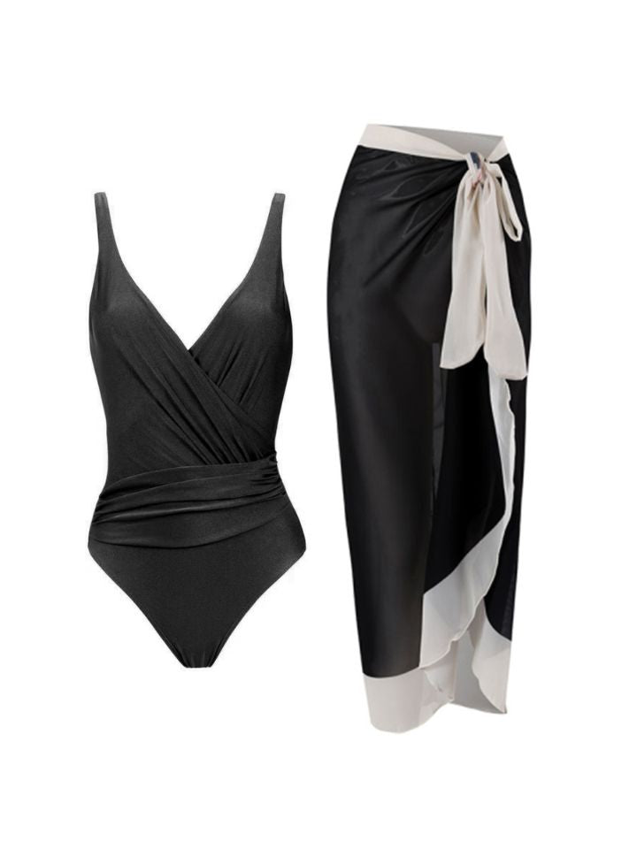 Maiô Modelador Preto com Saída de Praia Pareô Élégance 1