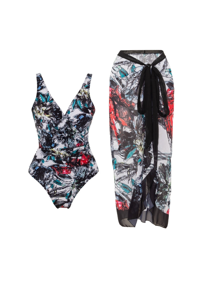 Maiô Modelador com Saída de Praia Jardin des Rêves - 2 Peças