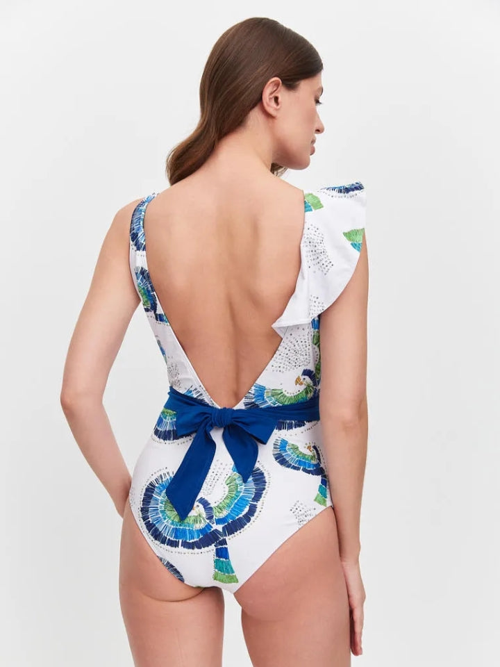 Maiô azul Modelador com Saída de Praia Évora Morena Cor de Jambo 4