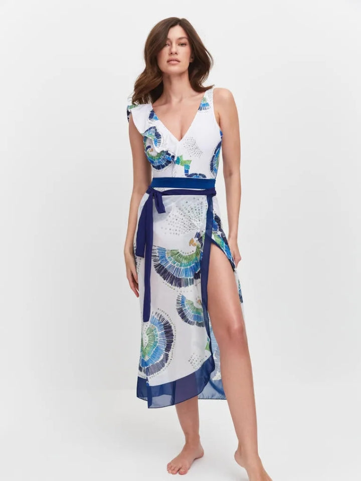 Maiô azul Modelador com Saída de Praia Évora Morena Cor de Jambo 3