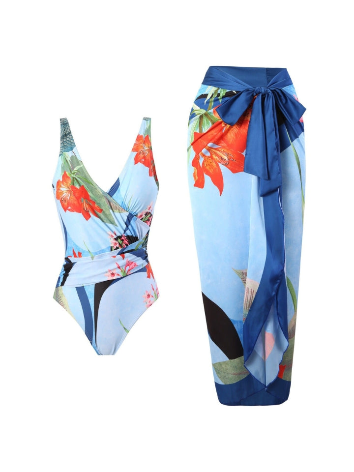 Maiô Modelador Azul com Saída de Praia Flor de Cobalto 1